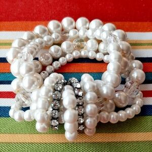 Multi Strand Pearl and Crystal Bracelet